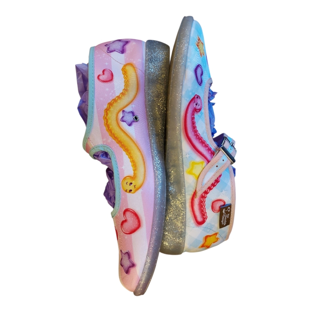 Hot Chocolate Multicolored Bear, Star, Worm Print “Sugar Rush” Mary Janes Size 8 - Picture 6 of 12